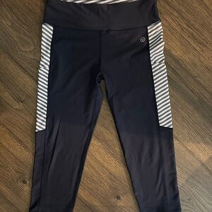 Navy and White Striped Capri Leggings - Size Medium